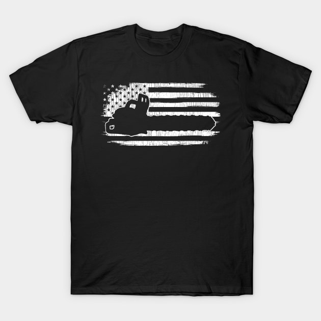 Chainsaw American Flag Arborist T-Shirt by KAWAIITEE